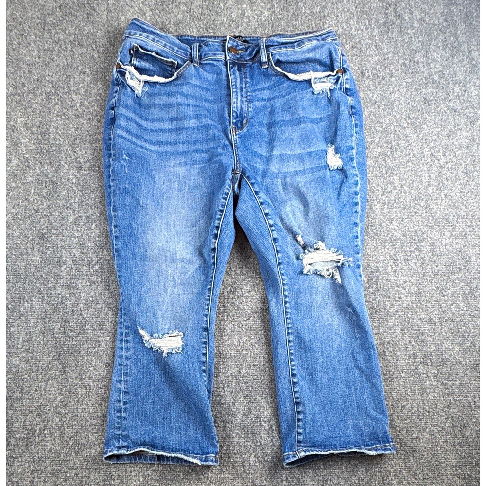 Judy Blue Women's Plus Size 18W High-Rise Cuffed Capri Jeans Distressed JB78100